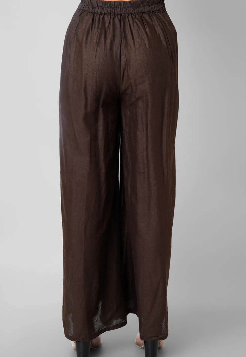 Solid Color Cotton Palazzo in Brown