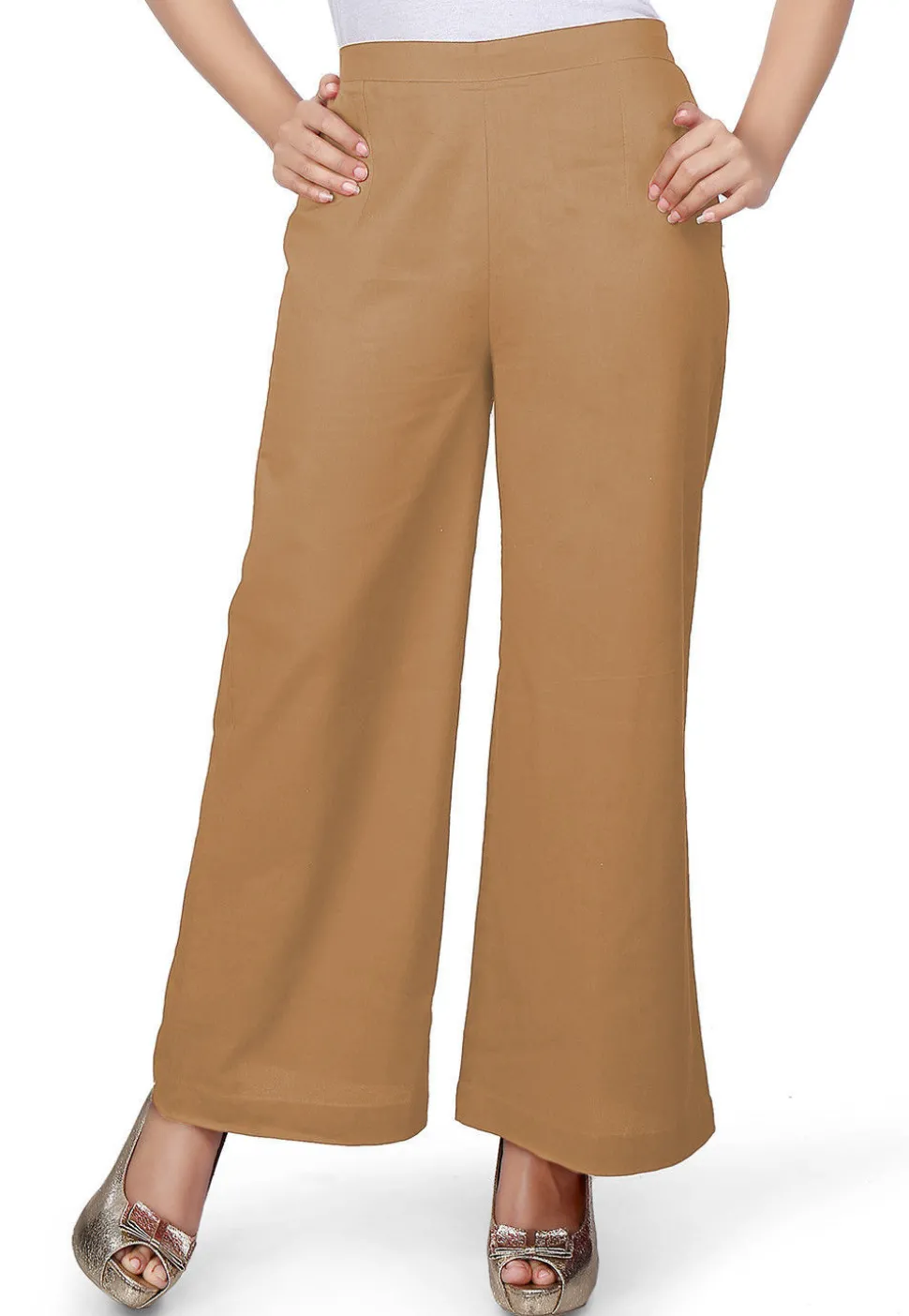 Solid Color Cotton Palazzo in Beige