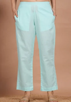 Solid Color Cotton Palazzo  in Light Blue