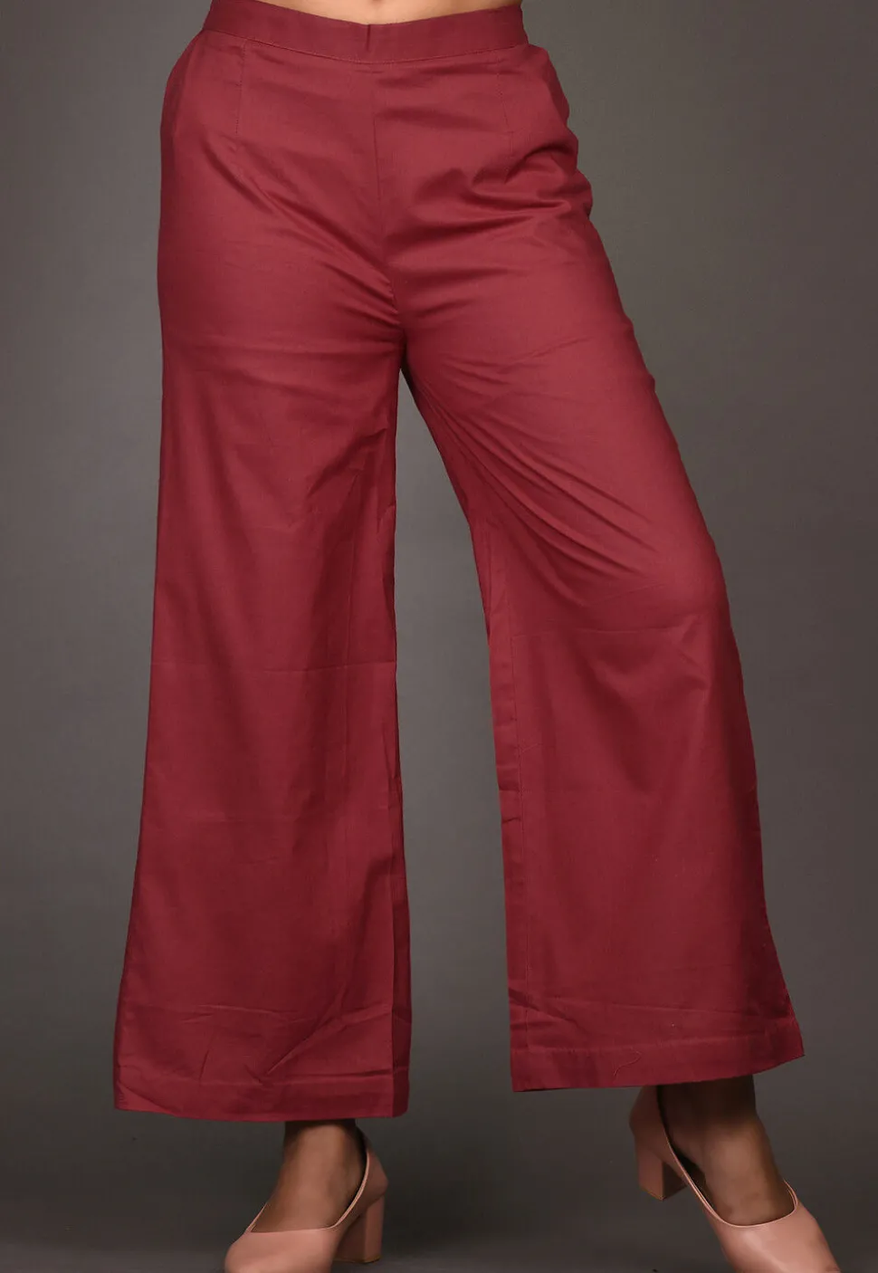 Solid Color Cotton Palazzo in Maroon