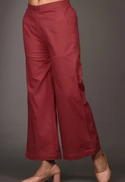 Solid Color Cotton Palazzo in Maroon