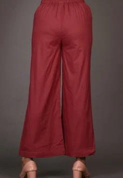 Solid Color Cotton Palazzo in Maroon