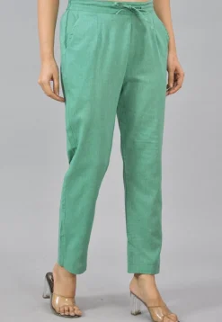 Solid Color Cotton Pant in Teal Green