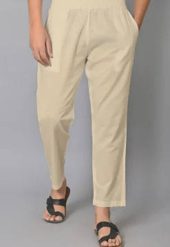 Solid Color Cotton Pant in Light Beige