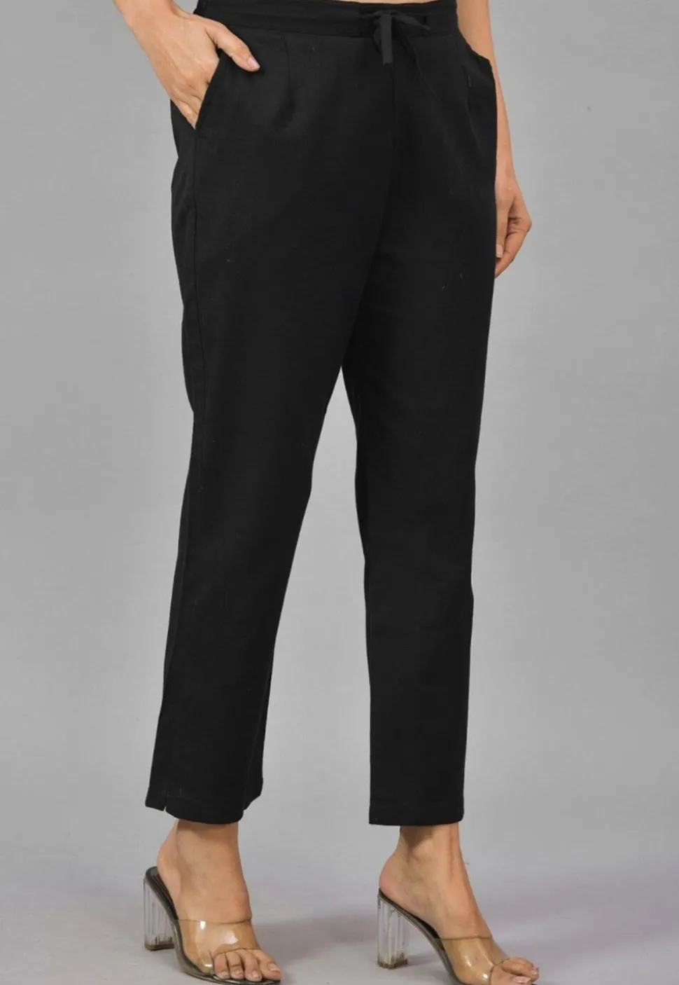 Solid Color Cotton Pant in Black