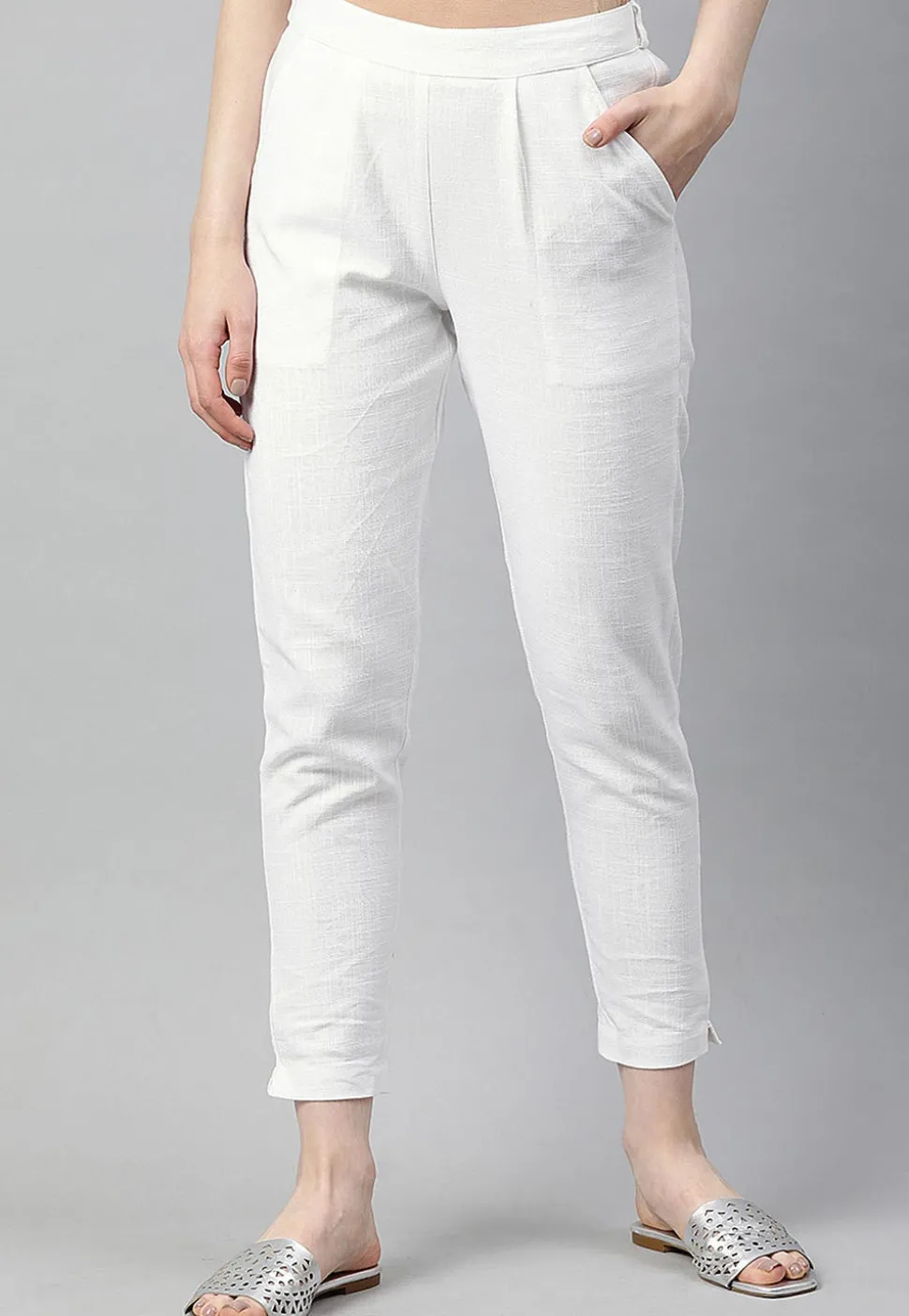 Solid Color Cotton Pant in White