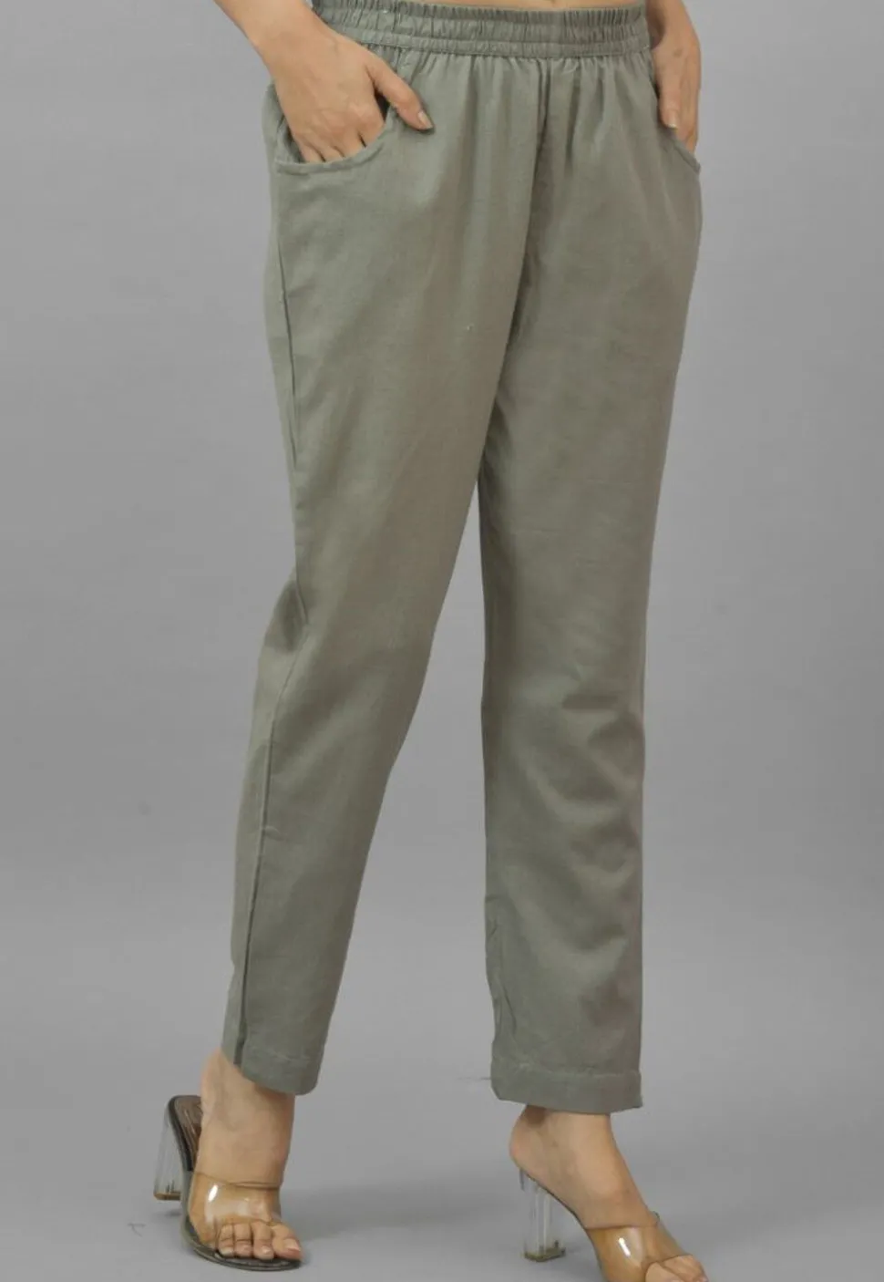 Solid Color Cotton Pant in Grey
