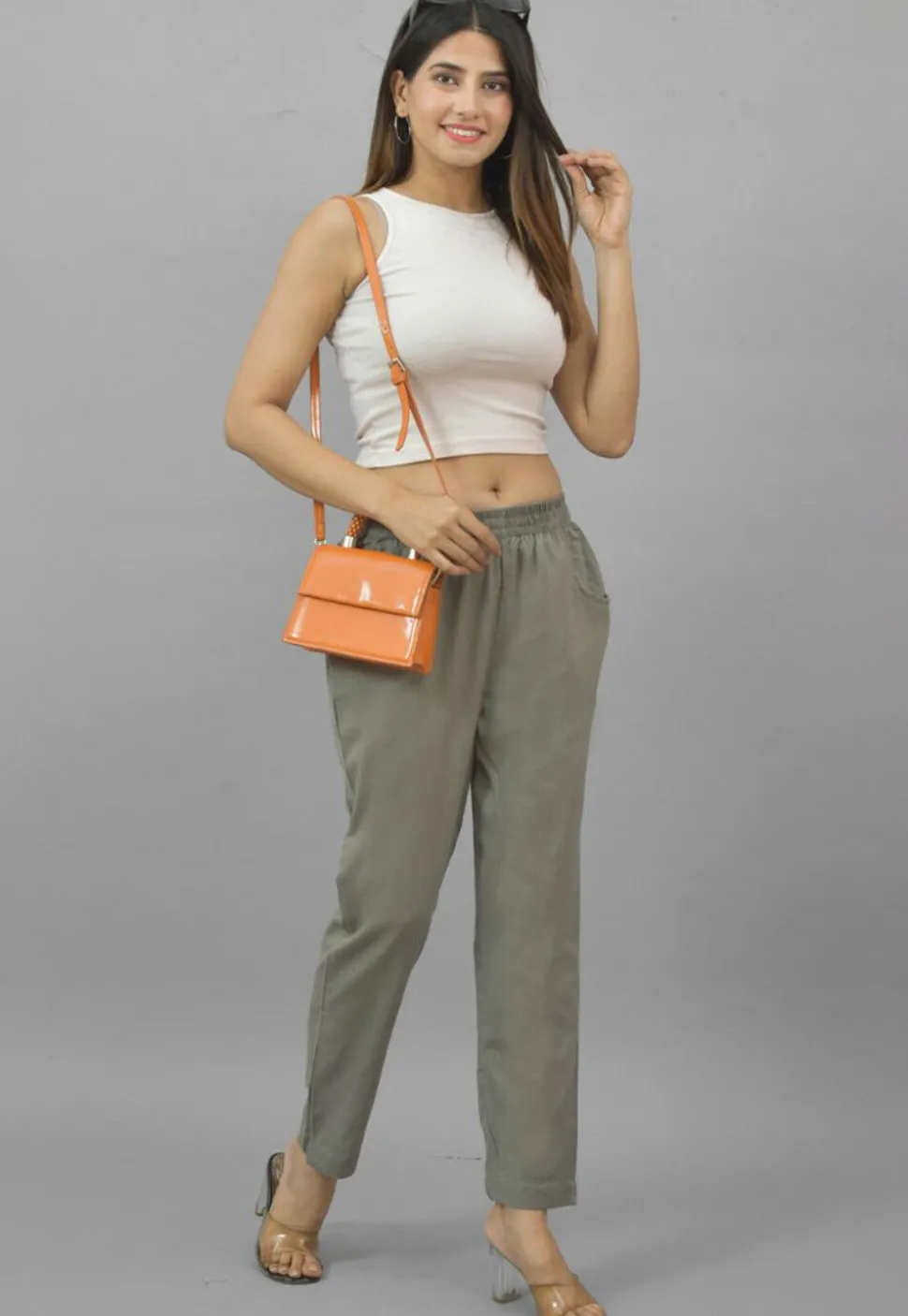 Solid Color Cotton Pant in Grey