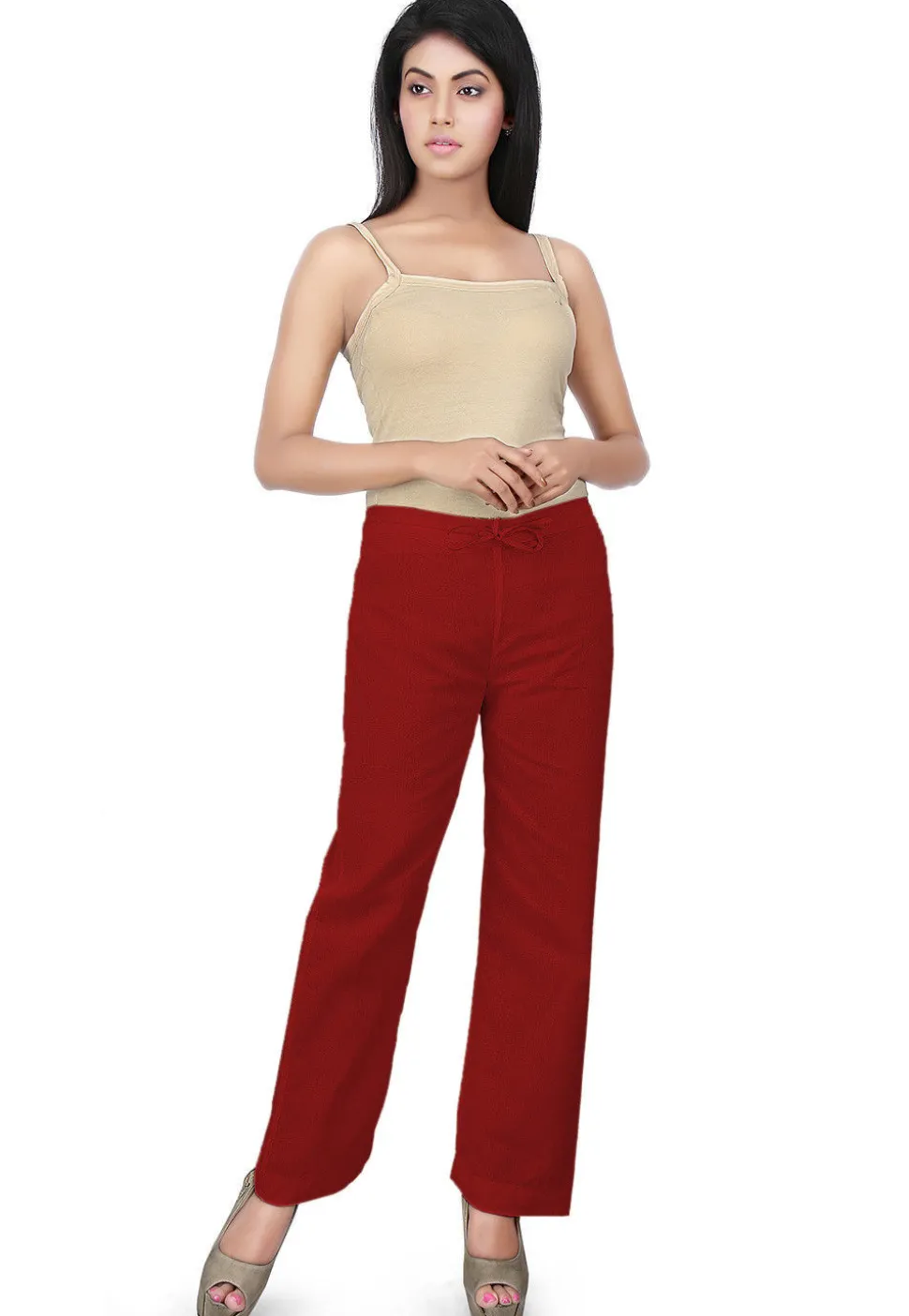 Solid Color Cotton Pant in Red