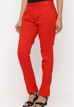 Solid Color Cotton Pant in Red