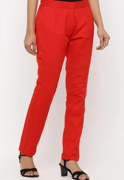 Solid Color Cotton Pant in Red
