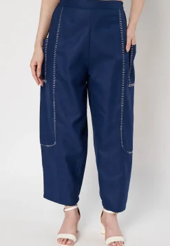 Solid Color Cotton Pant in Navy Blue