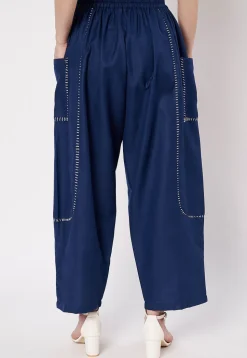 Solid Color Cotton Pant in Navy Blue