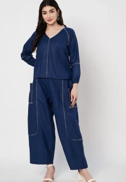 Solid Color Cotton Pant in Navy Blue