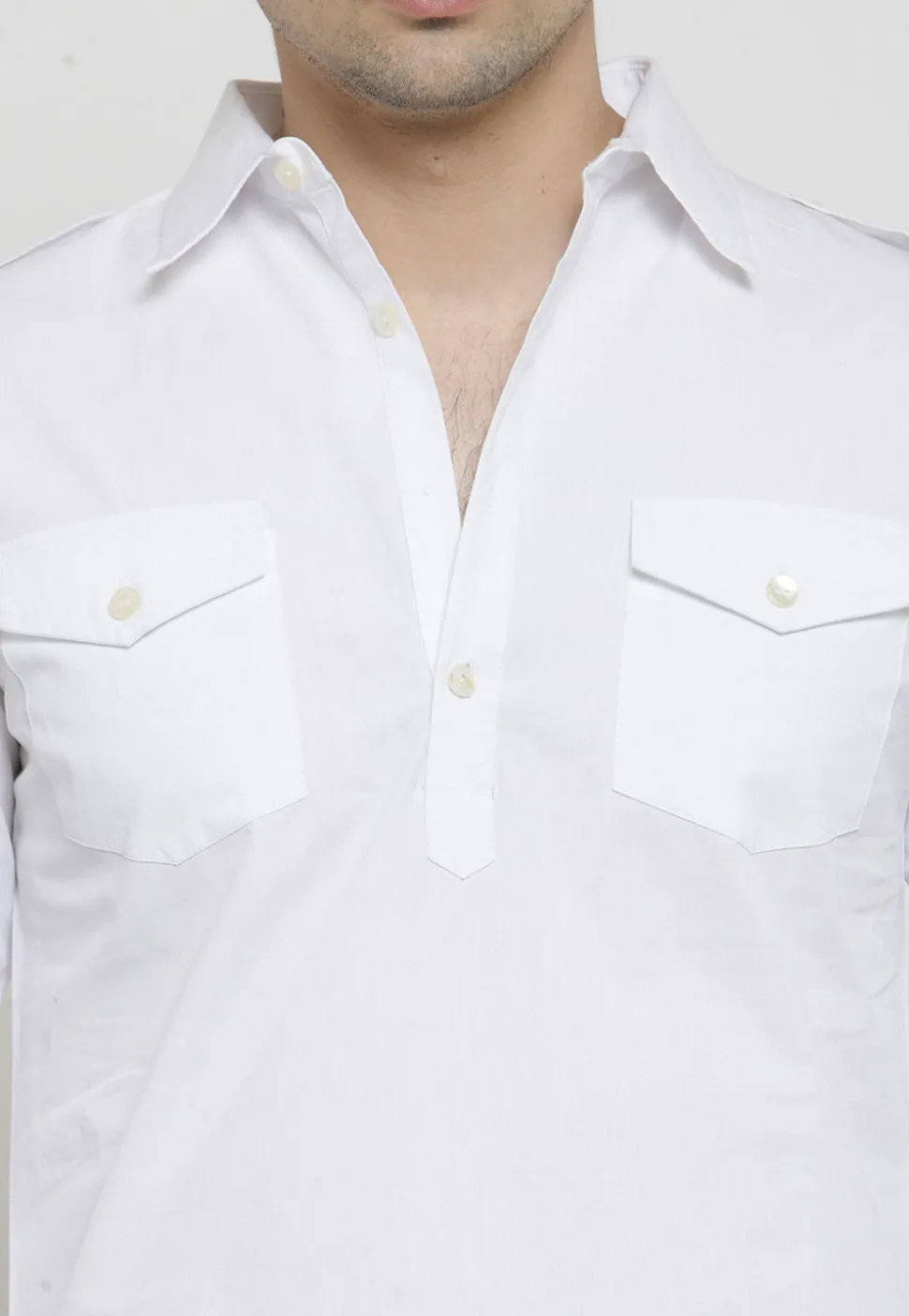 Solid Color Cotton Pathani Suit in White