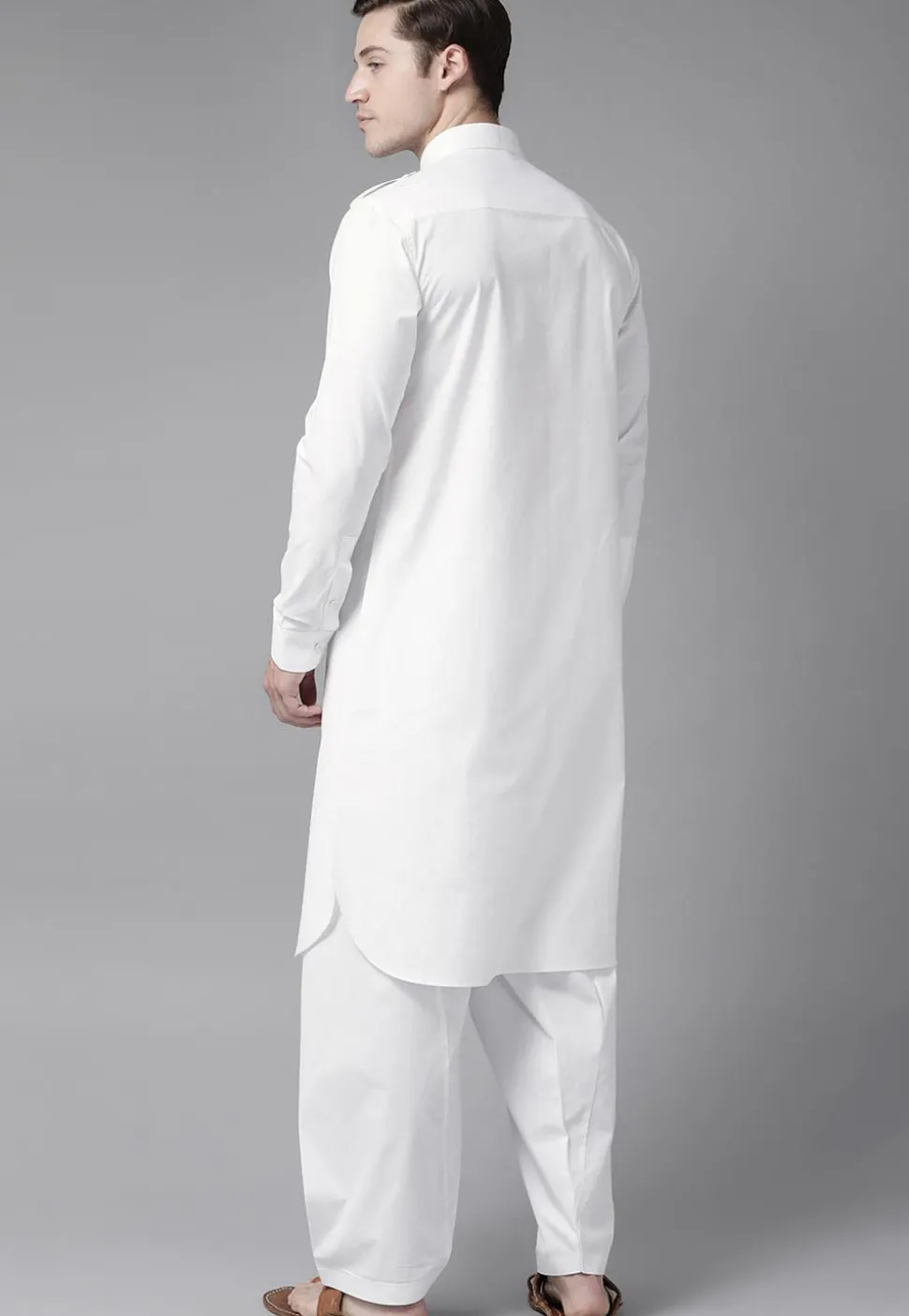 Solid Color Cotton Pathani Suit in White