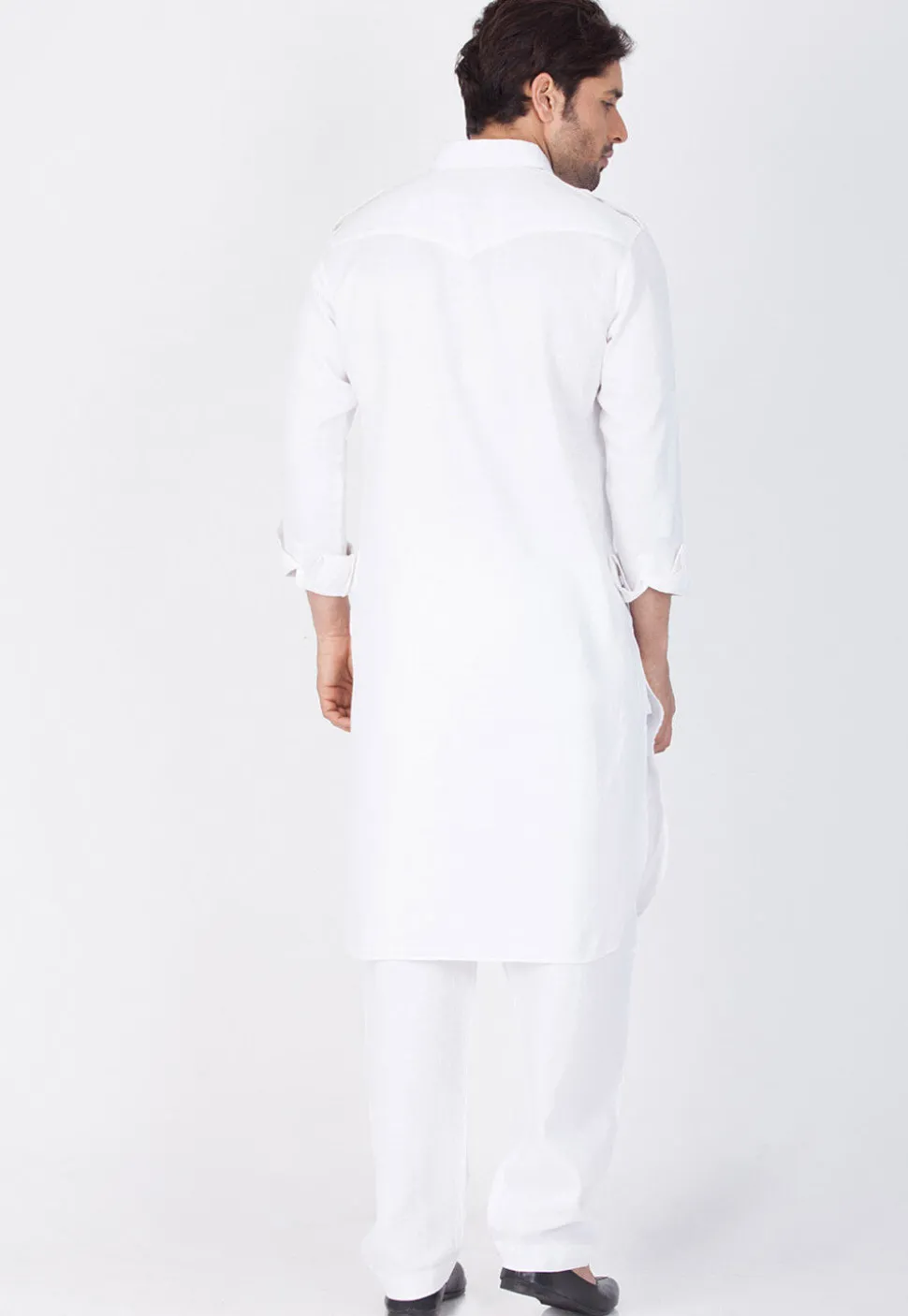 Solid Color Cotton Pathani Suit in White