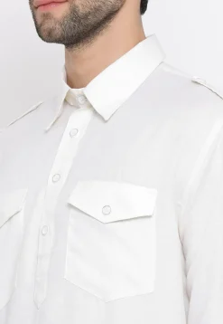 Solid Color Cotton Pathani Suit in Off White