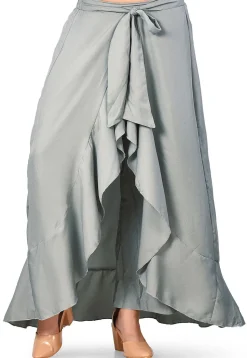 Solid Color Cotton Ruffled Palazzo in Grey