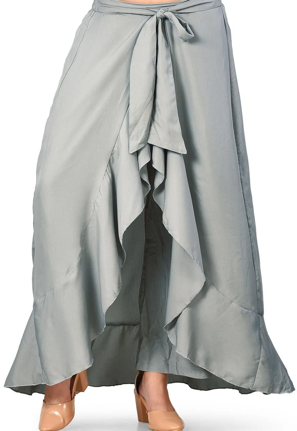 Solid Color Cotton Ruffled Palazzo in Grey