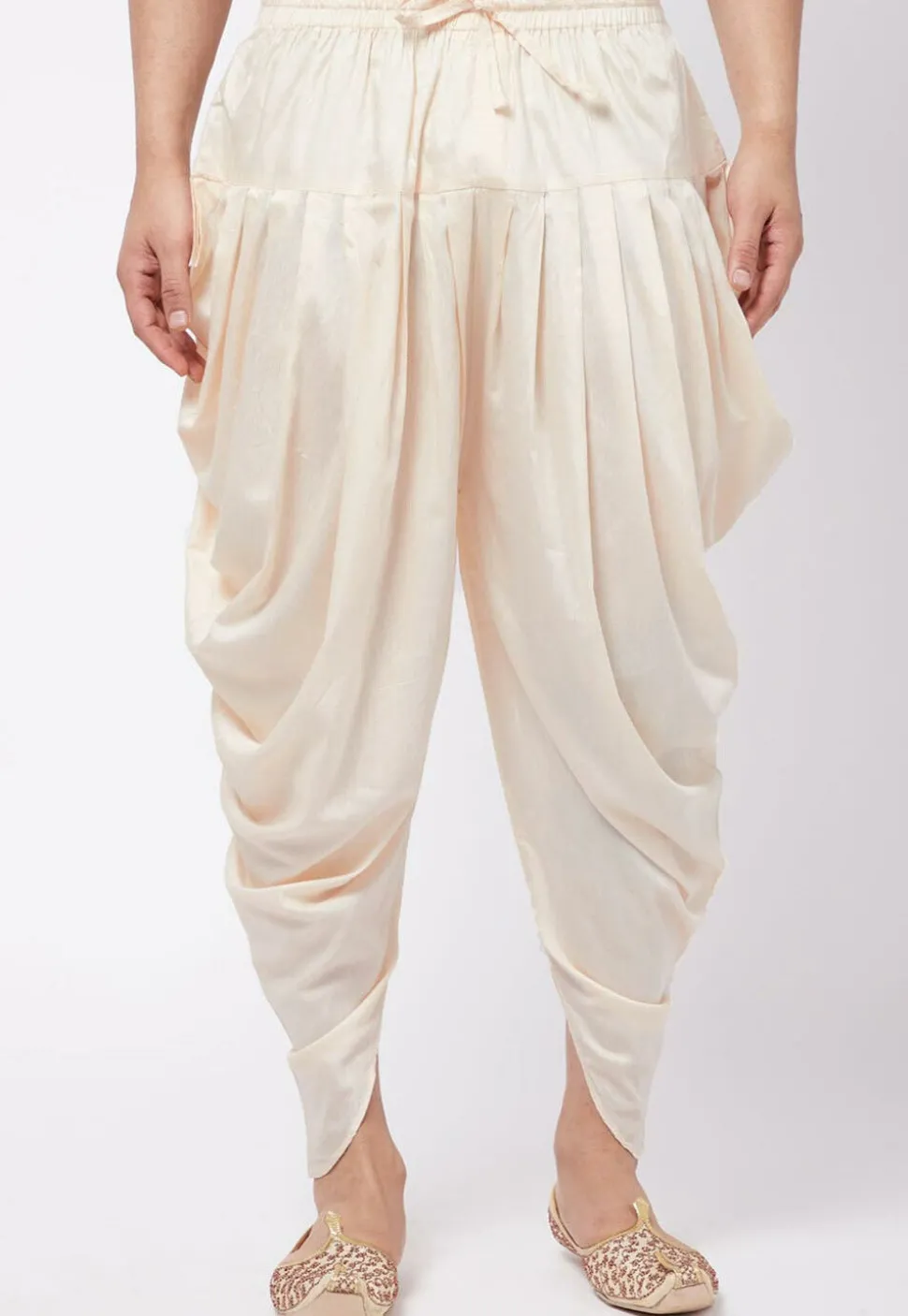 Solid Color Cotton Satin Dhoti Pant in Cream