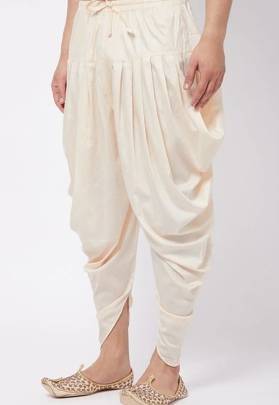 Solid Color Cotton Satin Dhoti Pant in Cream
