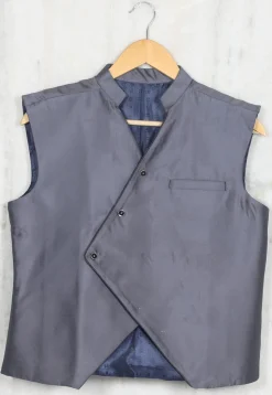 Solid Color Cotton Satin Kids Waist Coat in Grey