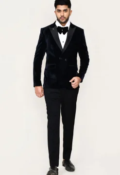 Solid Color Cotton Satin Tuxedo in Black