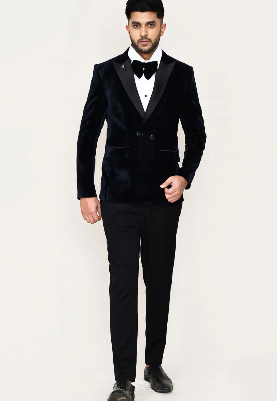 Solid Color Cotton Satin Tuxedo in Black