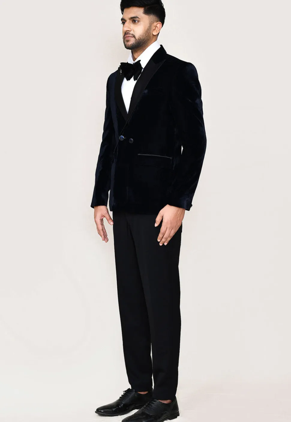 Solid Color Cotton Satin Tuxedo in Black
