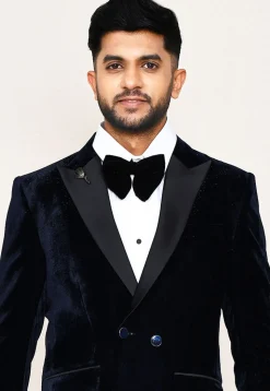 Solid Color Cotton Satin Tuxedo in Black