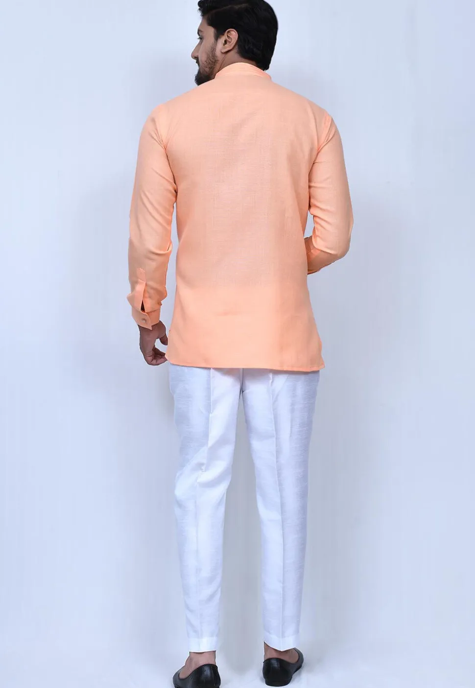 Solid Color Cotton Short Kurta Set in Peach