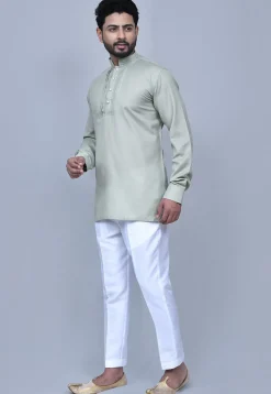 Solid Color Cotton Short Kurta Set in Sea Green