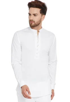 Solid Color Cotton Short Kurta in White