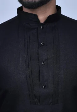 Solid Color Cotton Short Kurta Set in Black