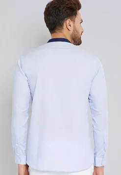 Solid Color Cotton Short Kurta in Light Blue
