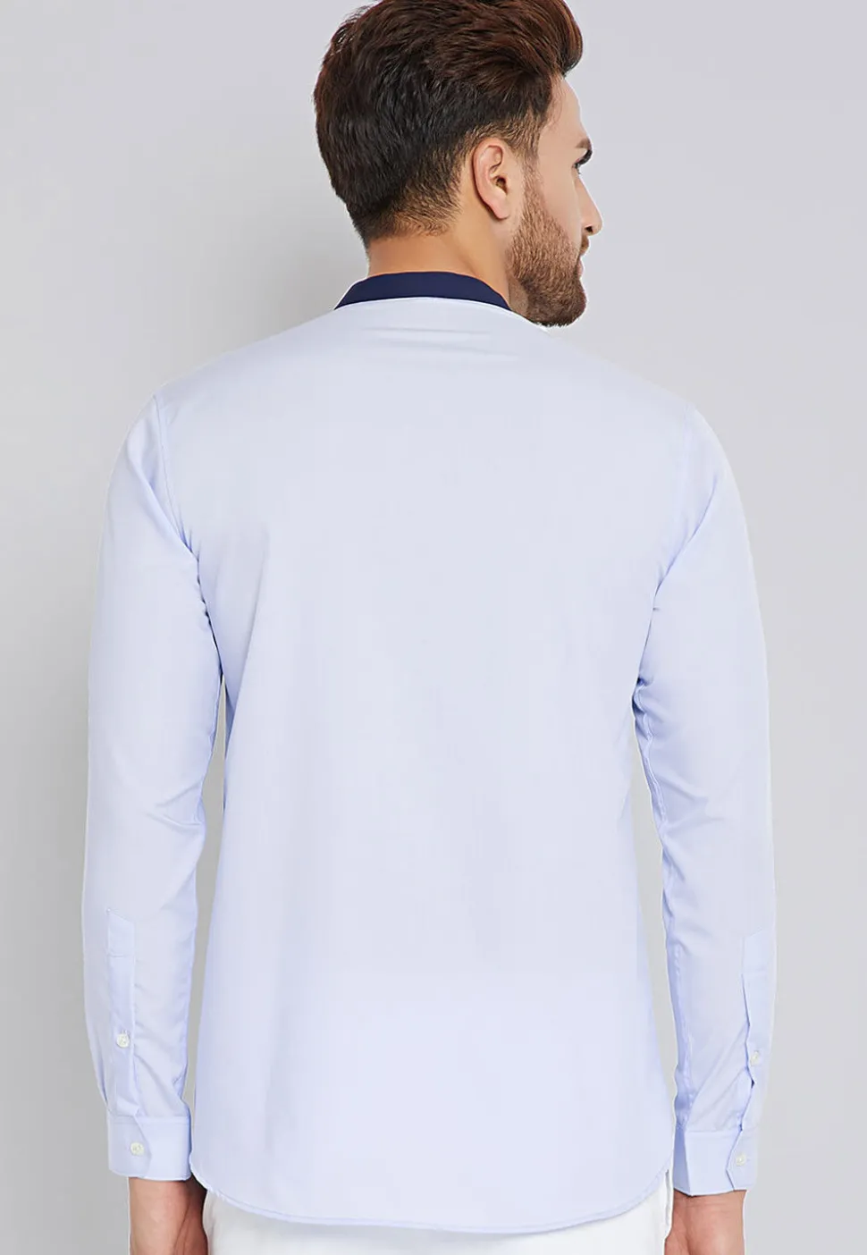 Solid Color Cotton Short Kurta in Light Blue