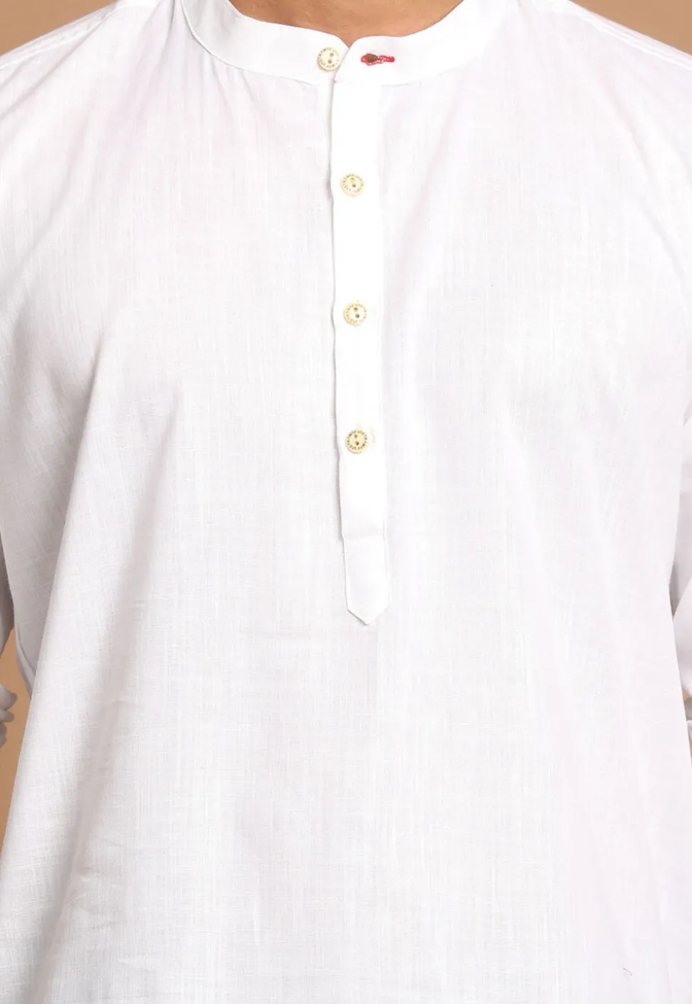 Solid Color Cotton Short Kurta in White