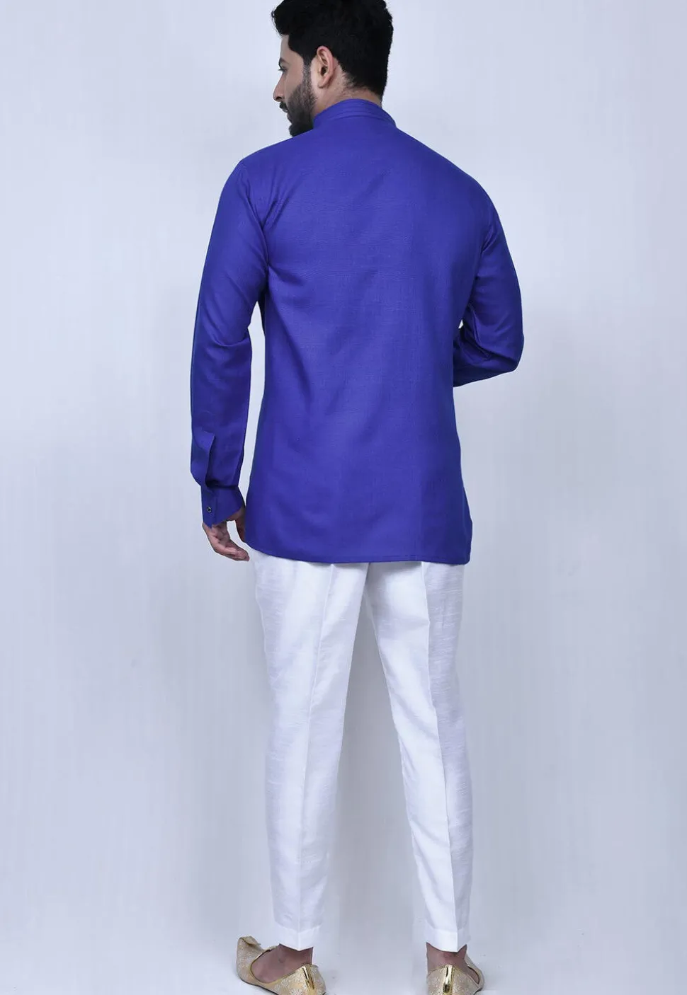 Solid Color Cotton Short Kurta Set in Blue