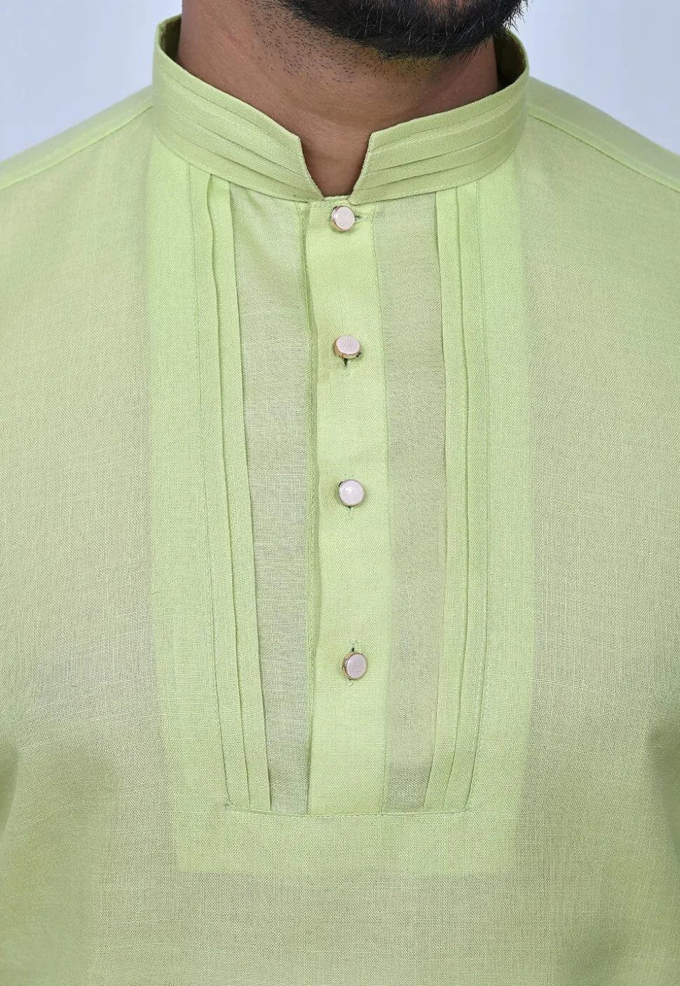 Solid Color Cotton Short Kurta Set in Light Green