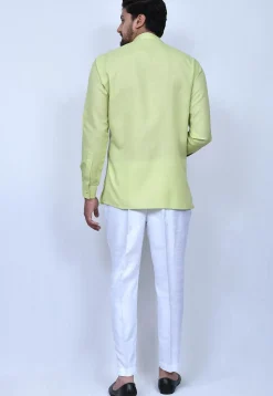 Solid Color Cotton Short Kurta Set in Light Green