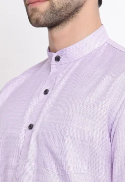 Solid Color Cotton Short Kurta in Light Purple