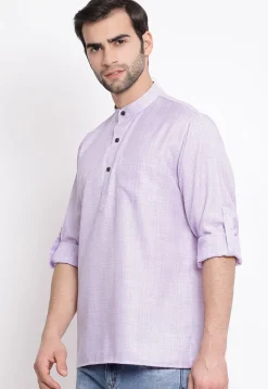 Solid Color Cotton Short Kurta in Light Purple