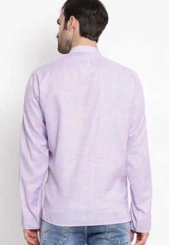 Solid Color Cotton Short Kurta in Light Purple