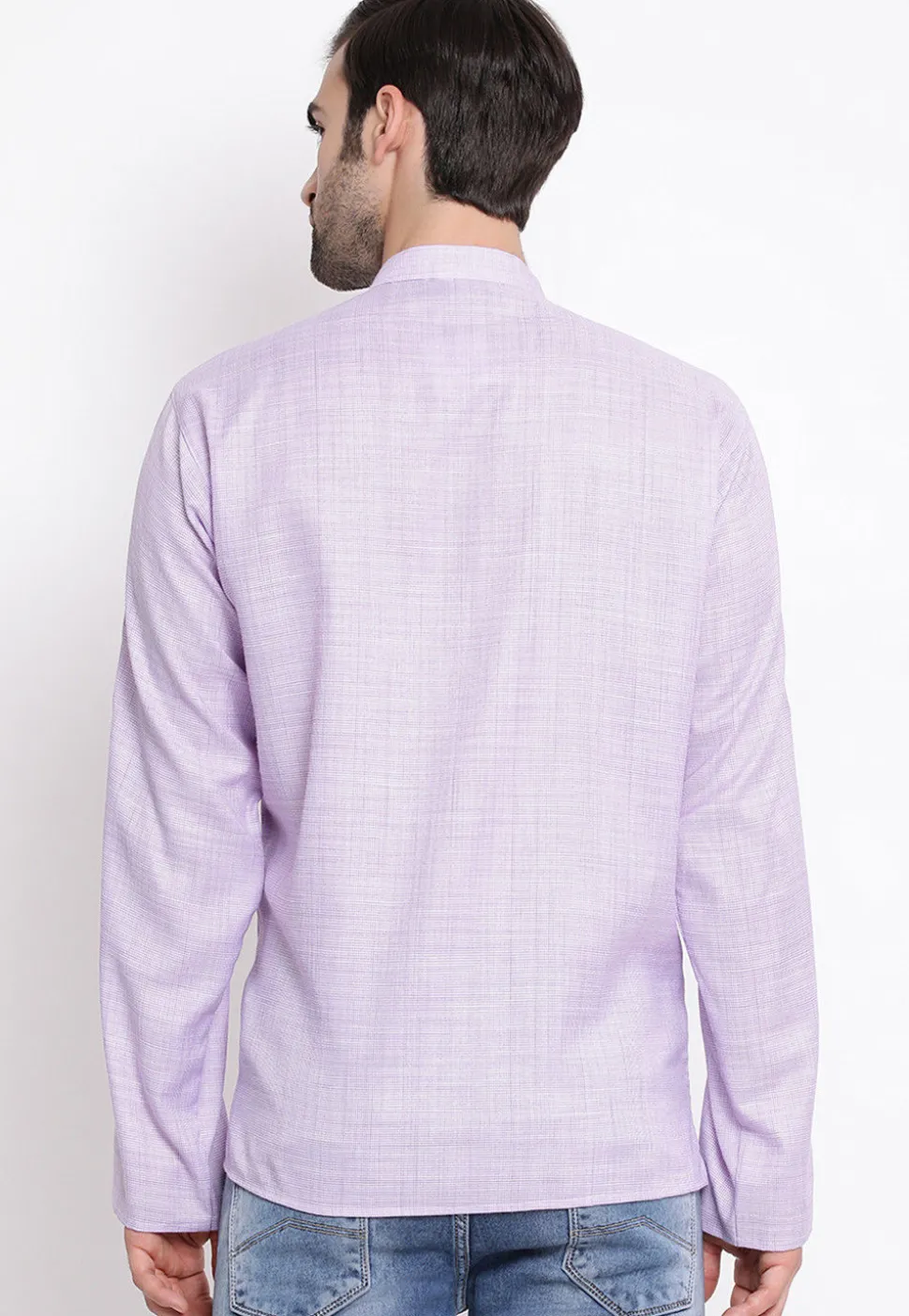 Solid Color Cotton Short Kurta in Light Purple