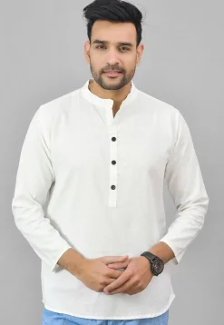 Solid Color Cotton Short Kurta in White