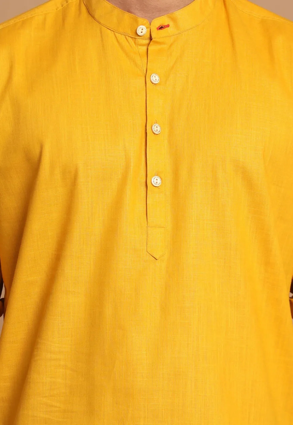 Solid Color Cotton Short Kurta in Mustard