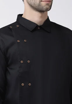 Solid Color Cotton Short Kurta in Black