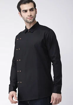 Solid Color Cotton Short Kurta in Black