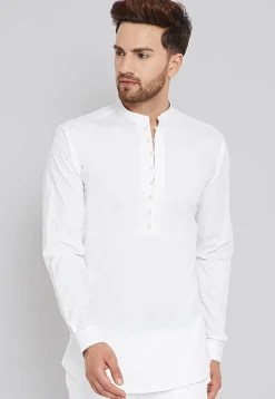 Solid Color Cotton Short Kurta in White